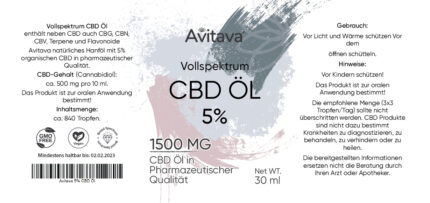 Avitava 5% CBD Öl im Vollspektrum 30 ml